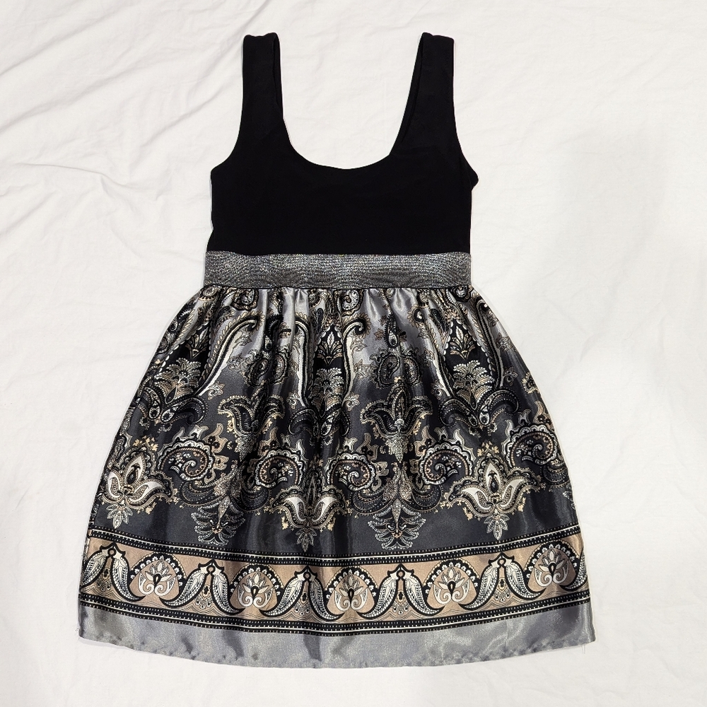 Arden B Fancy Black Tank Top Mini Dress With Silky Silver Skirt Small
